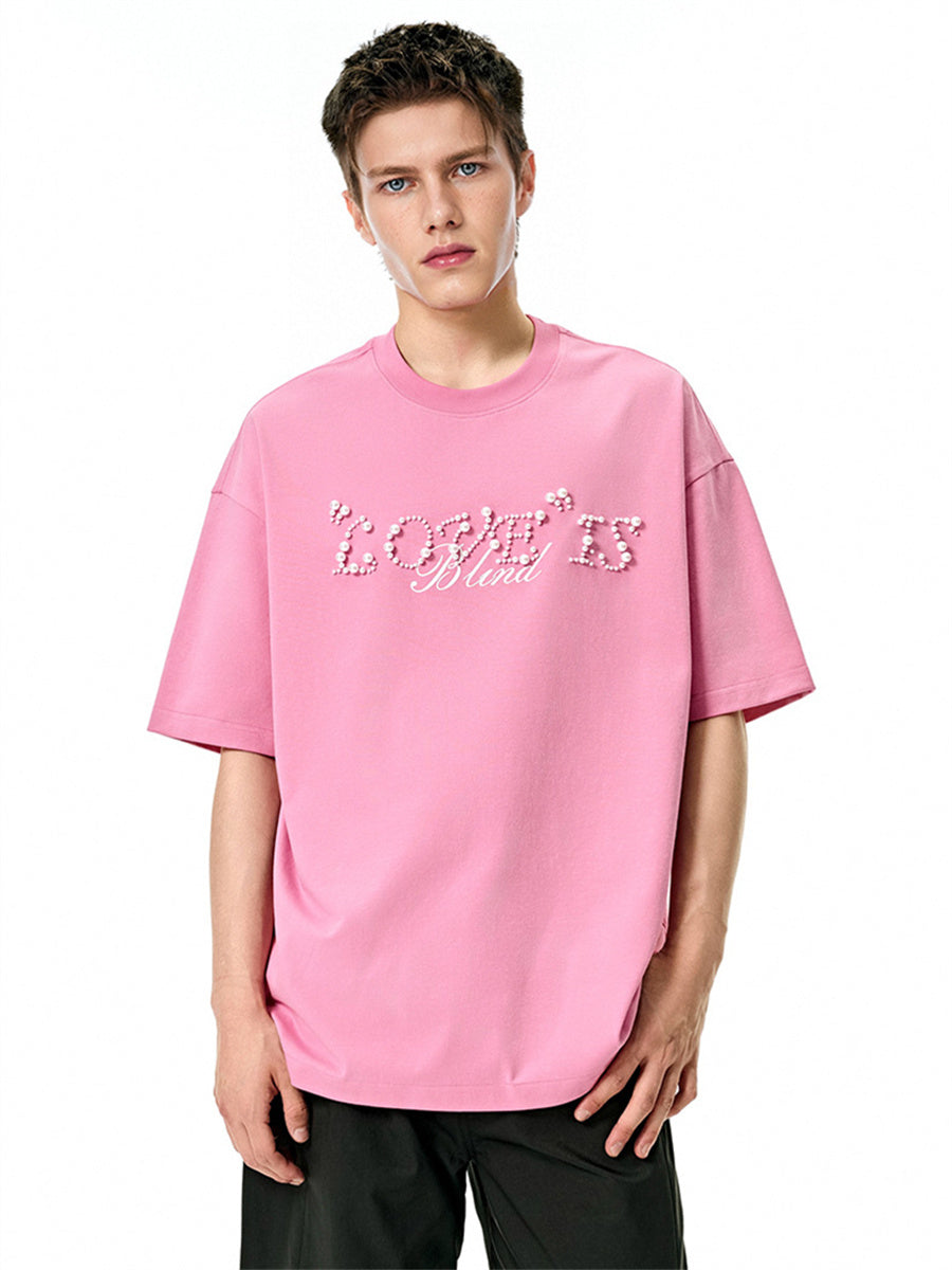 Liber SS Men's Lettering Beaded T-shirt