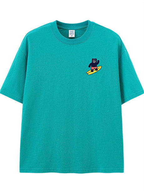 Liber Summer Men's Double needle seams at cuff hem Cartoon T-shirts