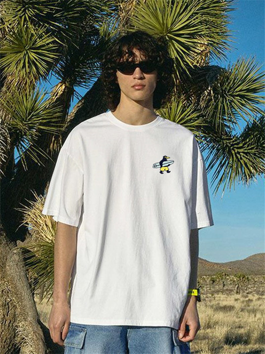 Liber Summer Men's Double needle seams at cuff hem Cartoon T-shirts