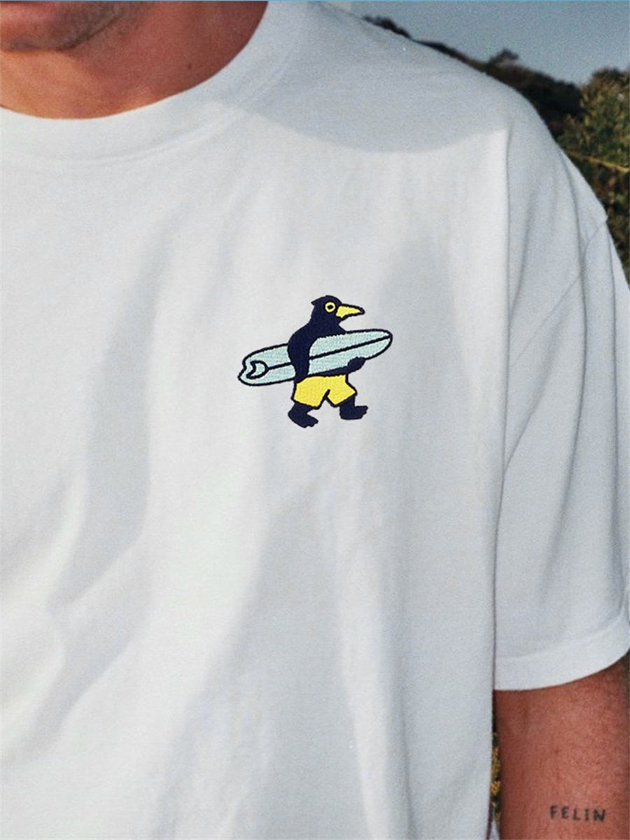 Liber Summer Men's Double needle seams at cuff hem Cartoon T-shirts