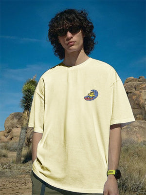 Liber Summer Men's Double needle seams at cuff hem Cartoon T-shirts
