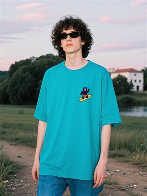 Liber Summer Men's Double needle seams at cuff hem Cartoon T-shirts