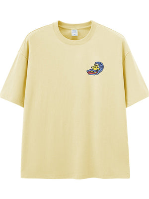 Liber Summer Men's Double needle seams at cuff hem Cartoon T-shirts