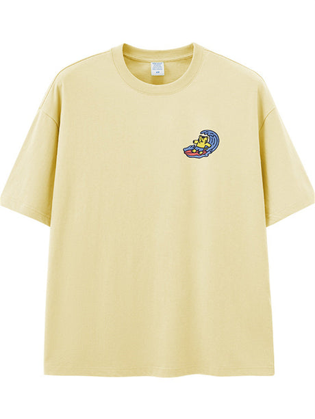 Liber Summer Men's Double needle seams at cuff hem Cartoon T-shirts