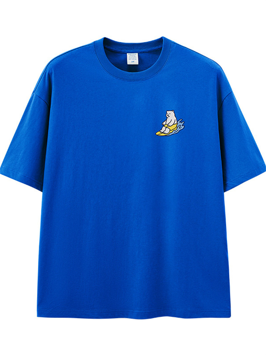 Liber Summer Men's Double needle seams at cuff hem Cartoon T-shirts