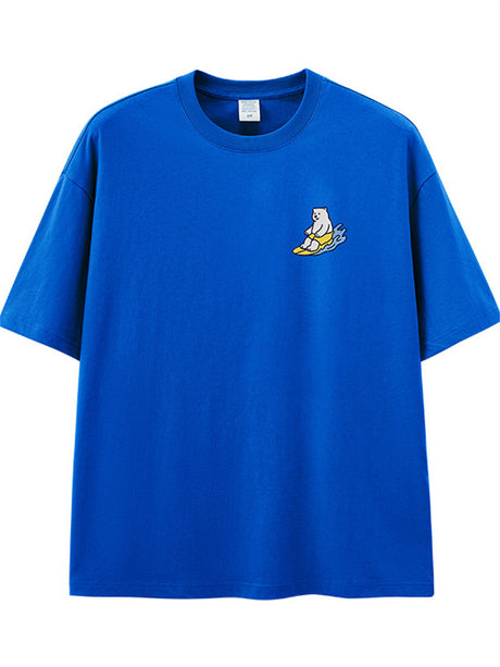 Liber Summer Men's Double needle seams at cuff hem Cartoon T-shirts