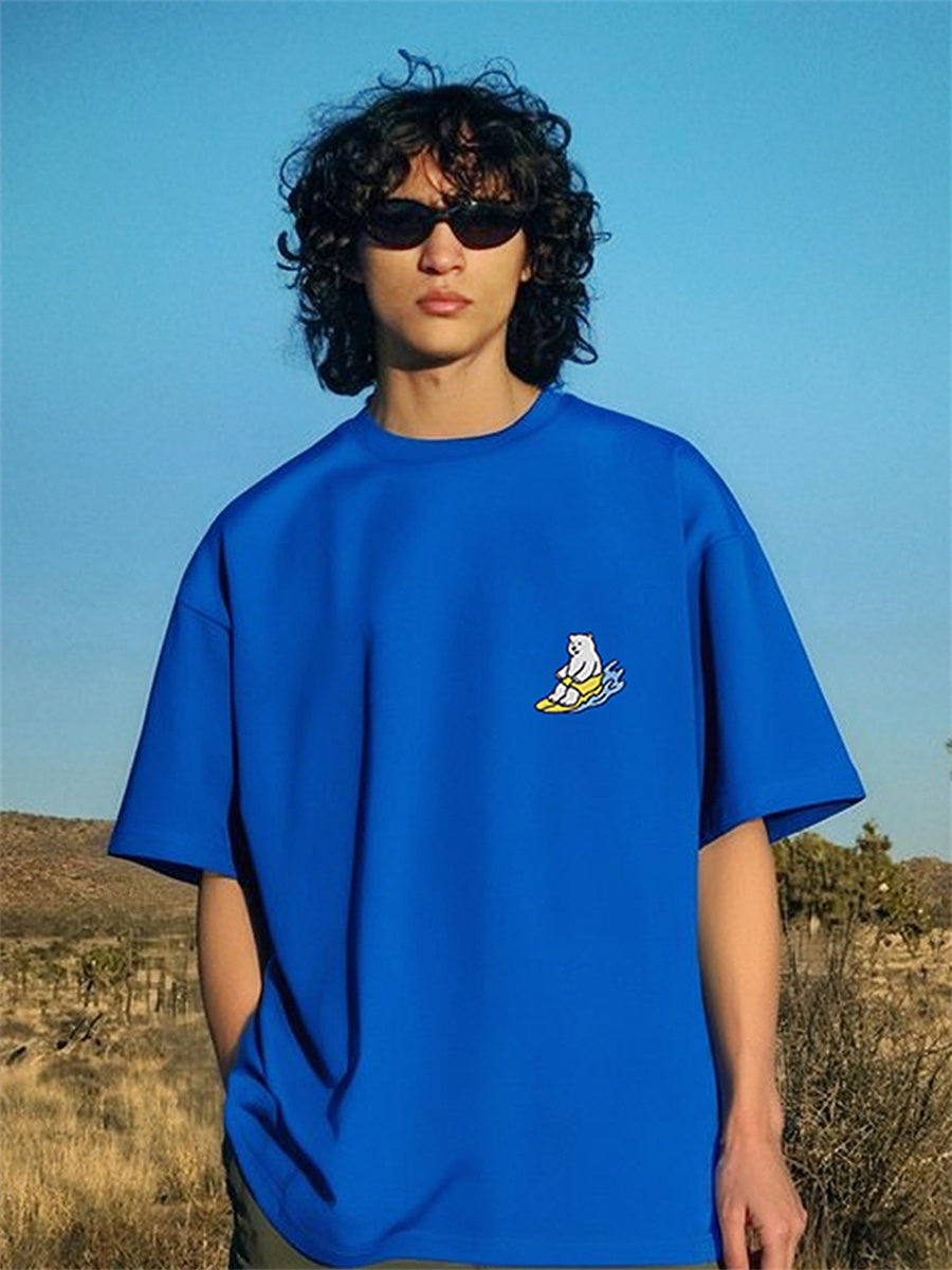 Liber Summer Men's Double needle seams at cuff hem Cartoon T-shirts