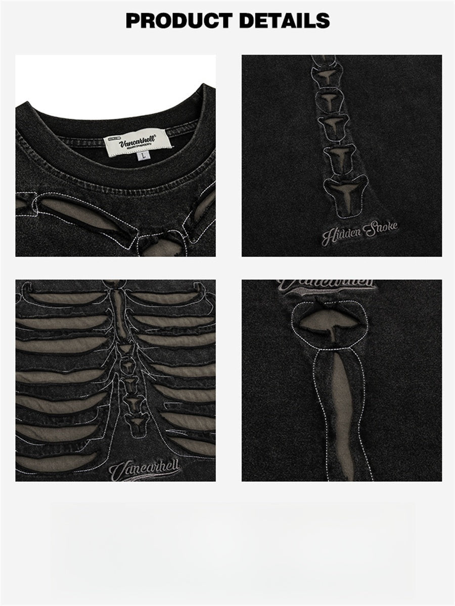 Liber Summer Men's Embroidery Skeleton T-shirts