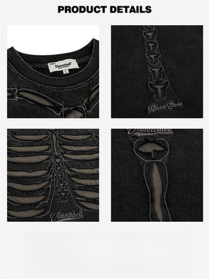 Liber Summer Men's Embroidery Skeleton T-shirts