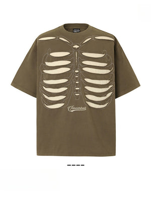 Liber Summer Men's Embroidery Skeleton T-shirts