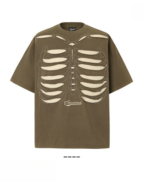 Liber Summer Men's Embroidery Skeleton T-shirts