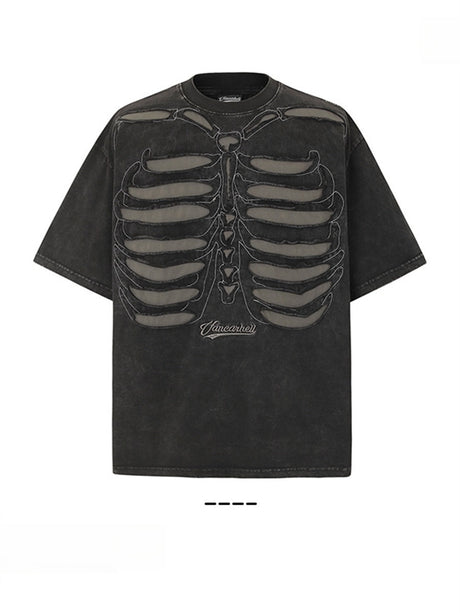 Liber Summer Men's Embroidery Skeleton T-shirts