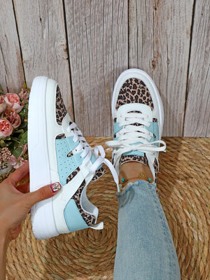 Liber Four Seasons Women's Shoes Leopard Print Colorblock Ladies Sneakers