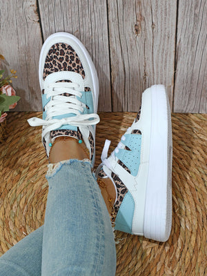 Liber Four Seasons Women's Shoes Leopard Print Colorblock Ladies Sneakers