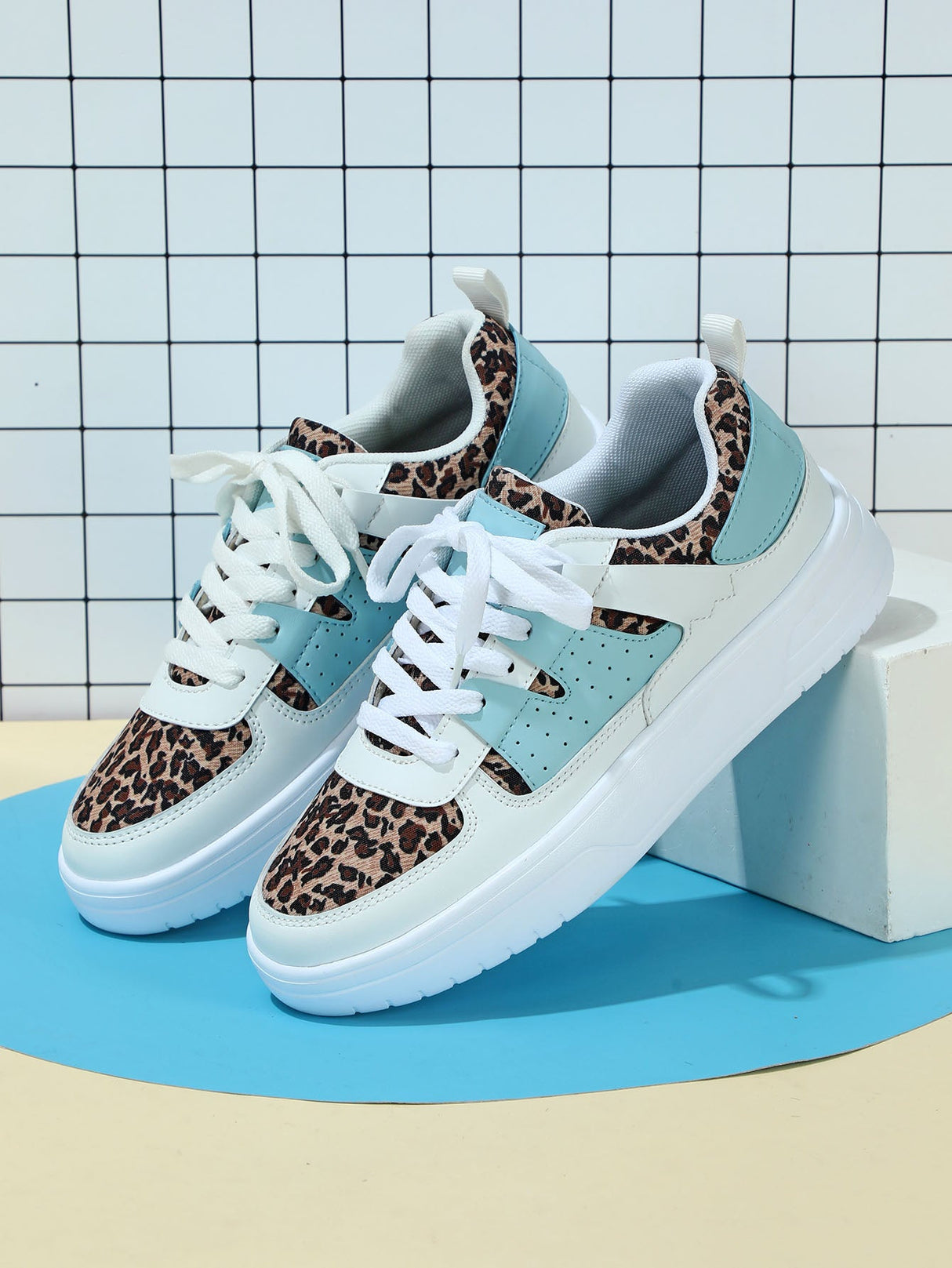 Liber Four Seasons Women's Shoes Leopard Print Colorblock Ladies Sneakers