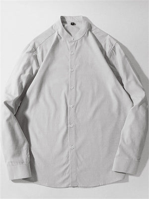 Liber Summer Men's Stand collar Solid Color Shirts