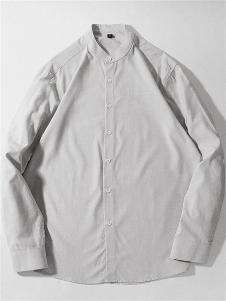 Liber Summer Men's Stand collar Solid Color Shirts