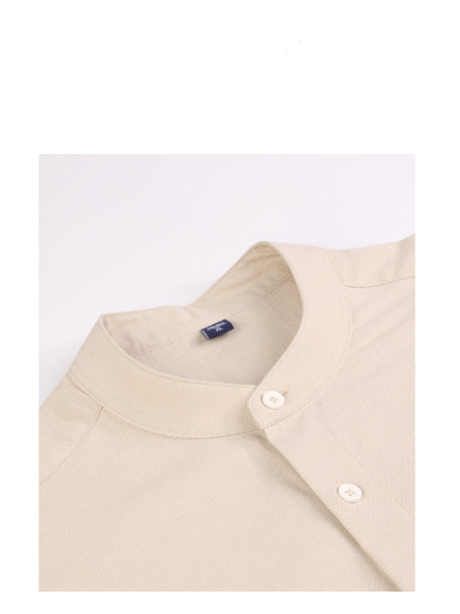 Liber Summer Men's Stand collar Solid Color Shirts