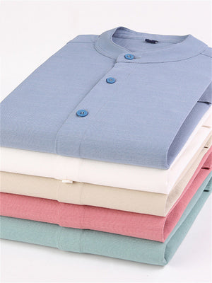 Liber Summer Men's Stand collar Solid Color Shirts