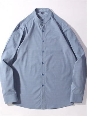 Liber Summer Men's Stand collar Solid Color Shirts