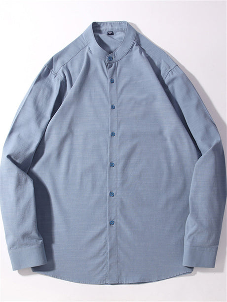 Liber Summer Men's Stand collar Solid Color Shirts