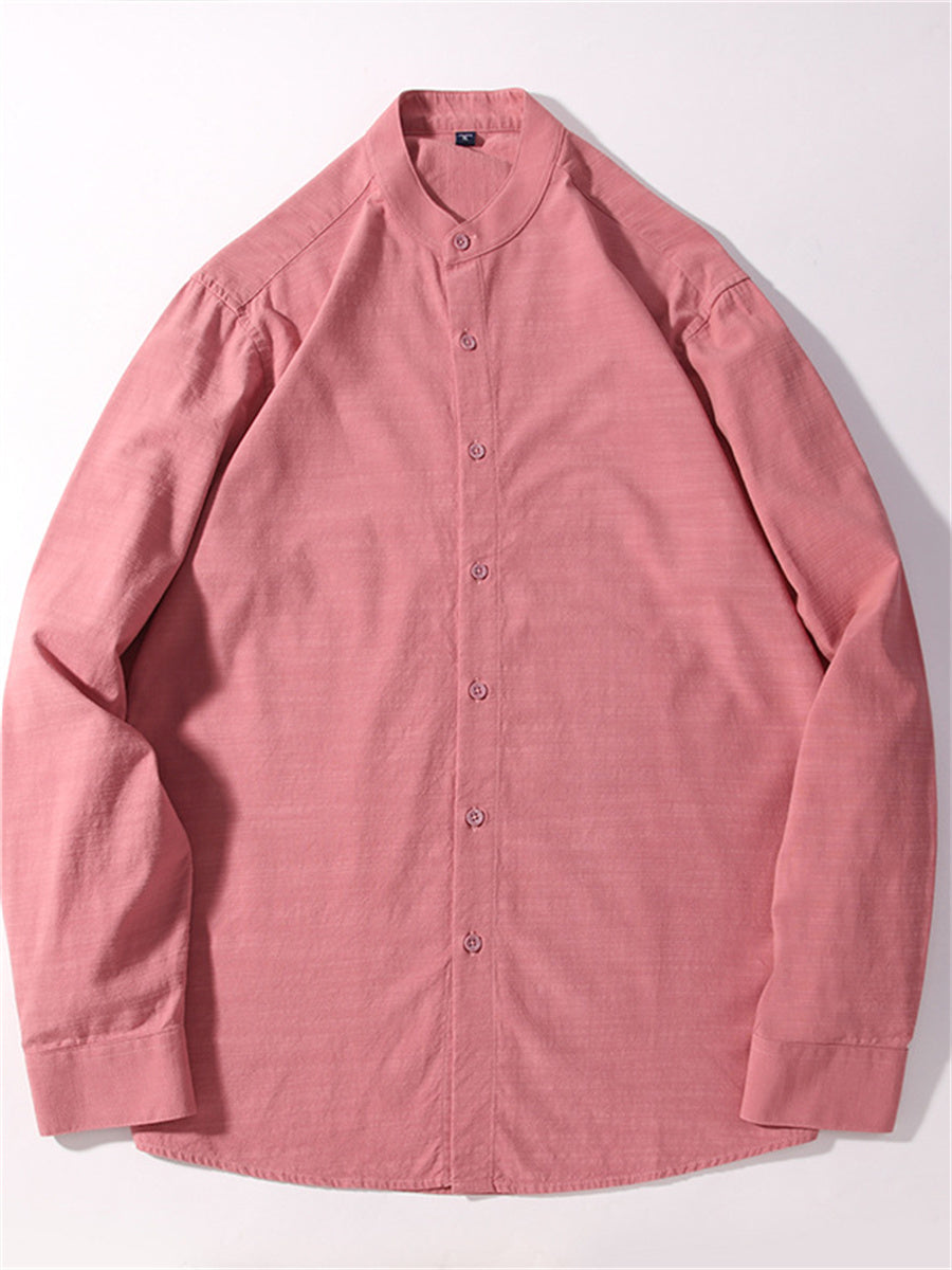 Liber Summer Men's Stand collar Solid Color Shirts