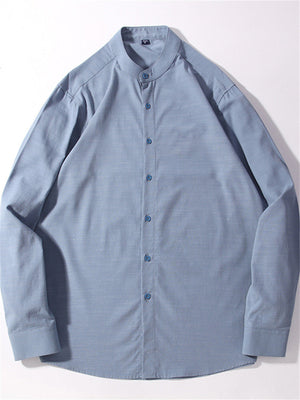Liber Summer Men's Stand collar Solid Color Shirts