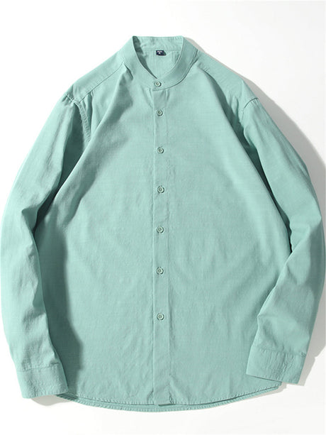Liber Summer Men's Stand collar Solid Color Shirts