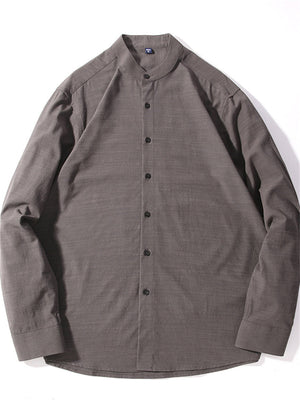 Liber Summer Men's Stand collar Solid Color Shirts