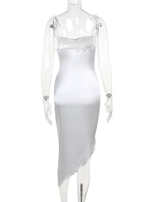 Liber SS Women's Solid Irregular Hem Asymmetric Lace-up Midi Dress