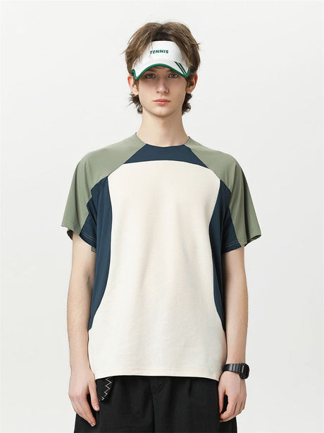 Liber Summer Men's Color matching Solid Color T-shirts