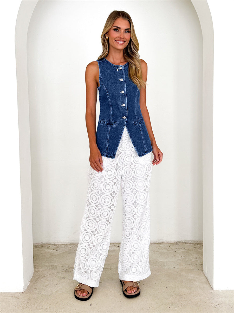 Liber Summer Women's Buttons Cowboy Vests