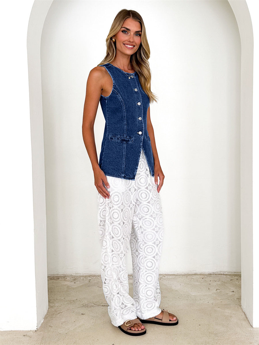 Liber Summer Women's Buttons Cowboy Vests