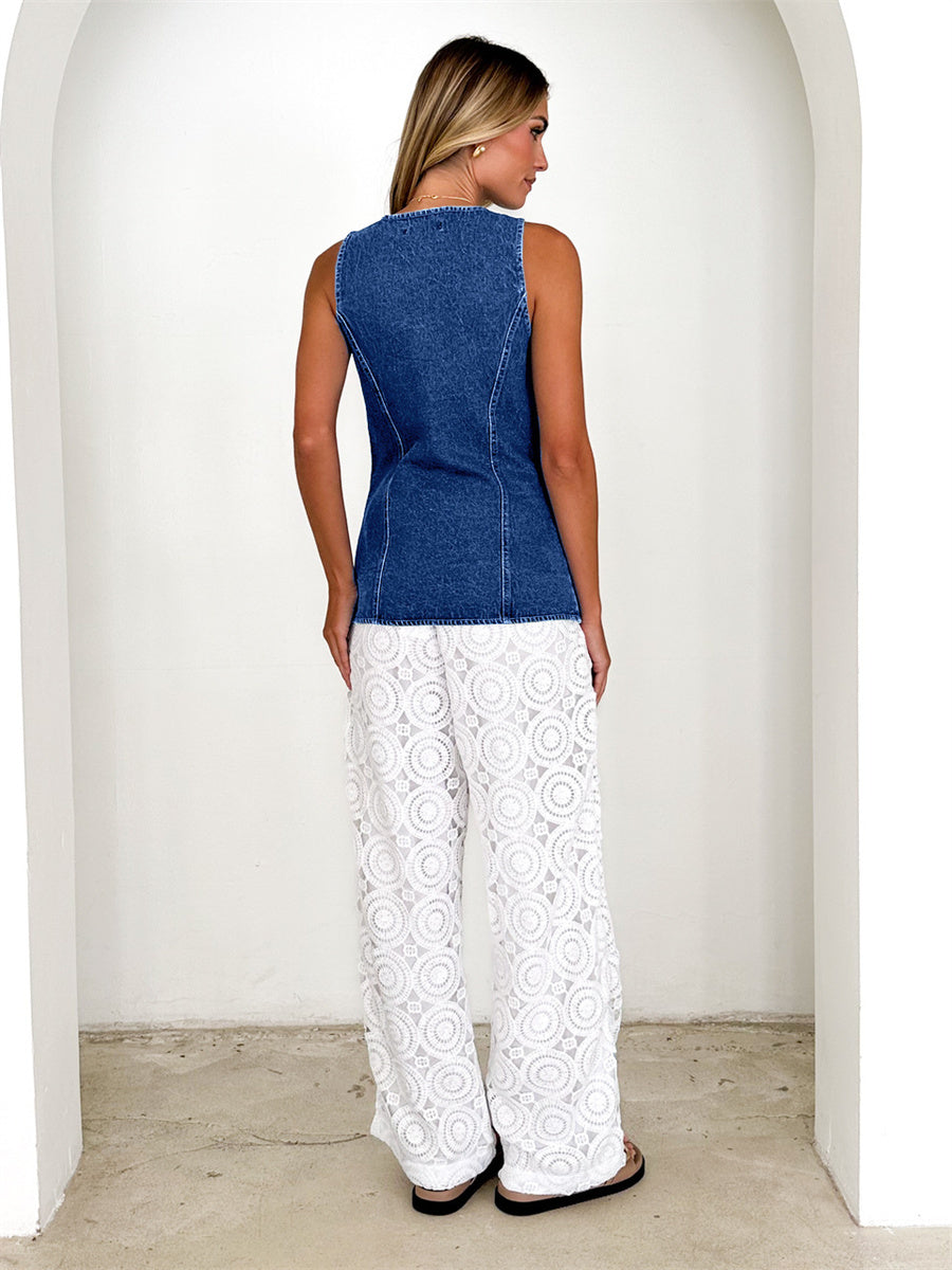 Liber Summer Women's Buttons Cowboy Vests