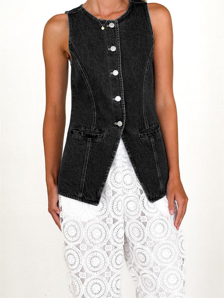 Liber Summer Women's Buttons Cowboy Vests