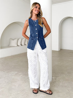 Liber Summer Women's Buttons Cowboy Vests