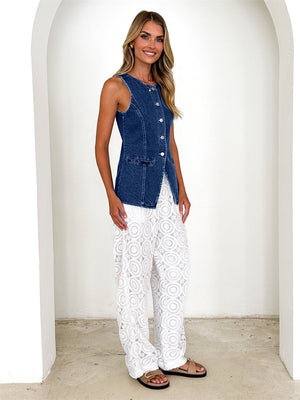 Liber Summer Women's Buttons Cowboy Vests
