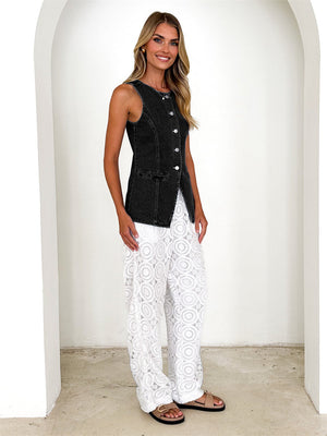 Liber Summer Women's Buttons Cowboy Vests