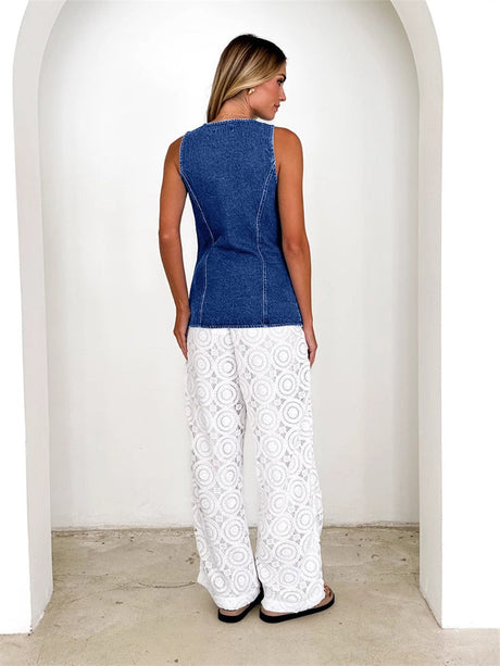 Liber Summer Women's Buttons Cowboy Vests