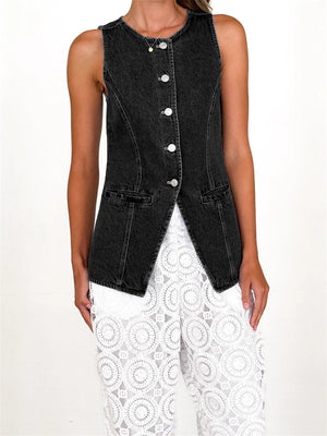 Liber Summer Women's Buttons Cowboy Vests