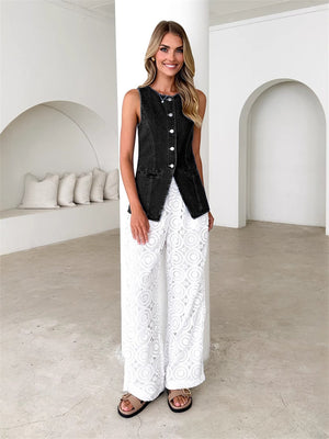 Liber Summer Women's Buttons Cowboy Vests