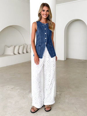 Liber Summer Women's Buttons Cowboy Vests