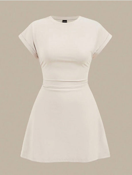 Liber Summer Women's Pleated Solid Color Short Dress