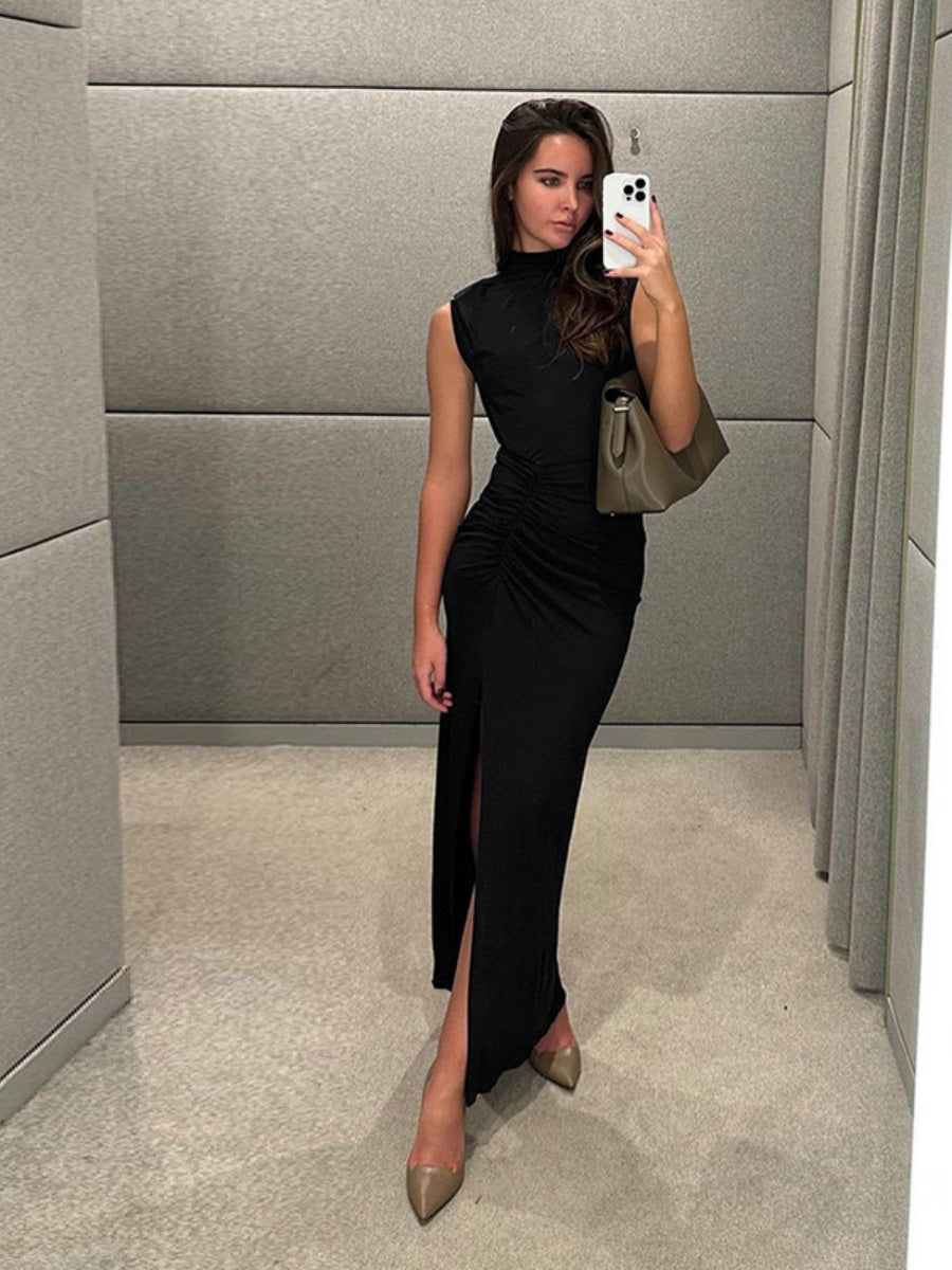 Liber Summer Women's Pleated Solid Color Midi Dresses