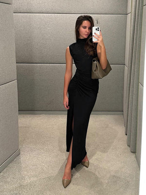 Liber Summer Women's Pleated Solid Color Midi Dresses