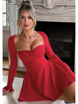 Liber Autumn Women's Bow Solid Color Mini&Short Dresses