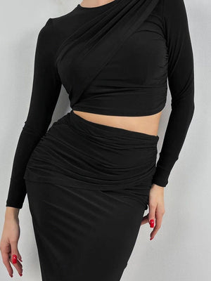 Liber Autumn Women's Navel Solid Color 2-piece Sets