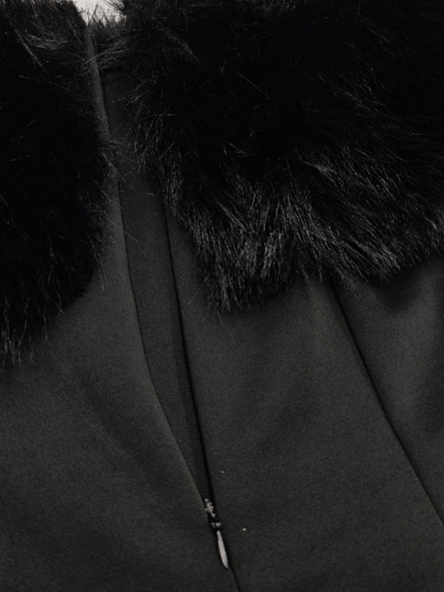 Off-Shoulder Bodycon Mini Dress with Faux Fur Trim