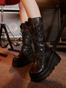Liber Autumn and winter women's shoes rivet straps metal buckle ladies wedge heel thick sole lace-up boots