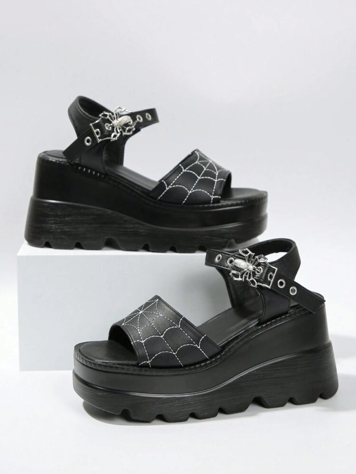 Liber Summer women's shoes spider web ladies wedge heel thick-soled sandals